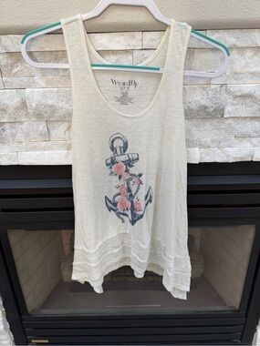 Wound Up Cream Floral Anchor Tank Top